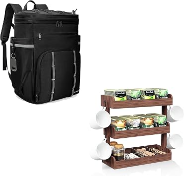 Backpack Coolers Insulated Leak Proof, 45 Cans Cooler Backpack, Large Backpack Cooler, Waterproof Soft Cooler Bag, Tea Bag Holder, Wall Mounted Teabag Organizer