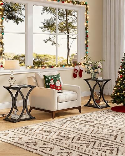 Miniatura 2 de Juego de 2 mesas auxiliares de 2 niveles, mesa auxiliar estrecha con estación de carga, mesita de noche delgada para espacios pequeños, ahorro de