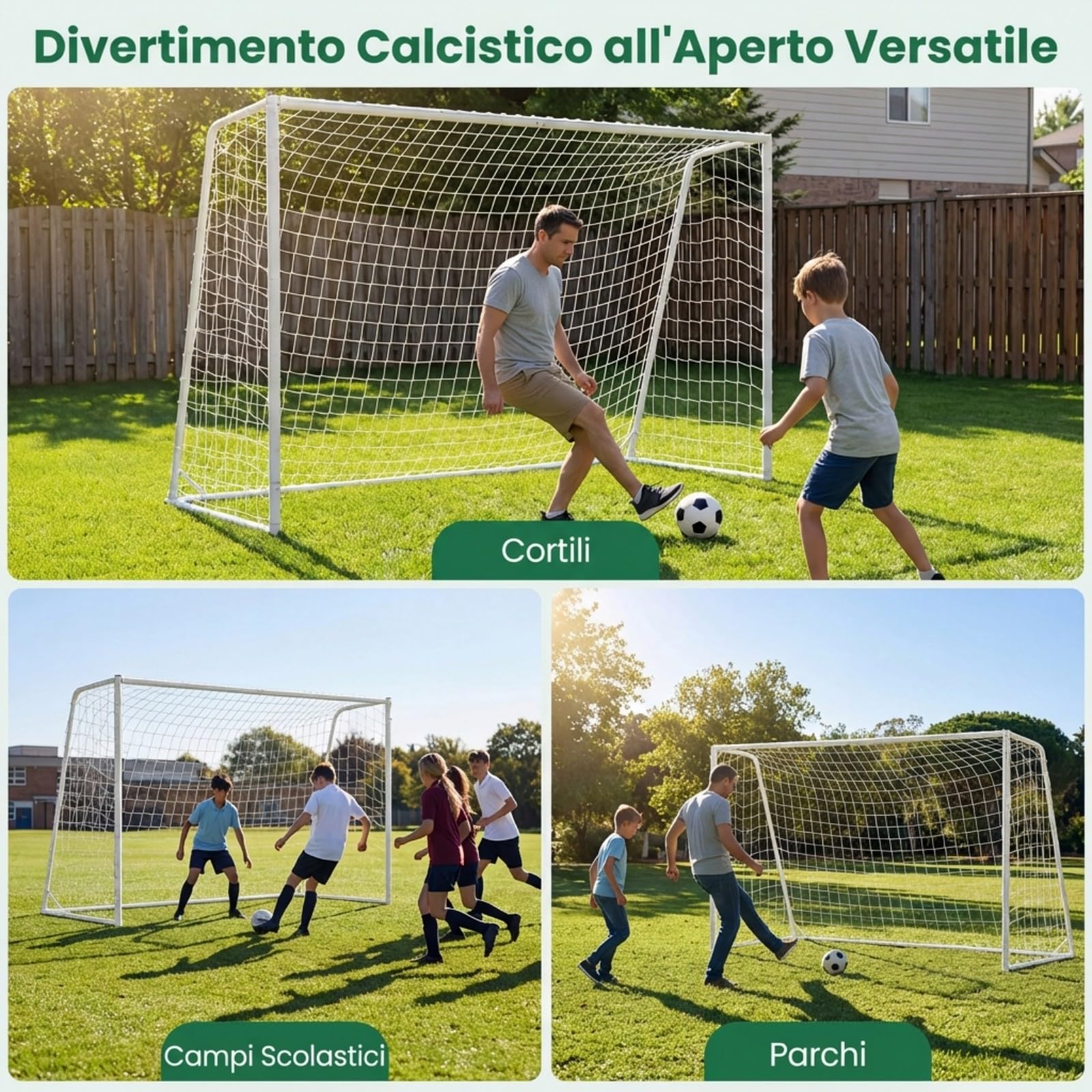 COSTWAY Porta da Calcio 300 x 204 cm con Telaio in Metallo, Rete in PE, 8 Picchetti e 16 Fascette, Facile Montaggio, Attrezzatura per Allenamento Calcio per Bambini, Giovani e Adulti
