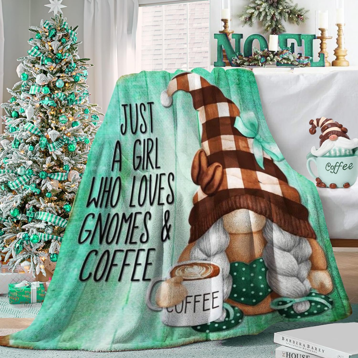 Coffee Gnome Blanket, Gnomes Gifts for Women, Birthday Valentine's Day Gifts for Coffee Lover, Adult, Wife, Girls, Friend, Mom, Daughter, Vintage Spring Throw Blanket, 50x60 Inches