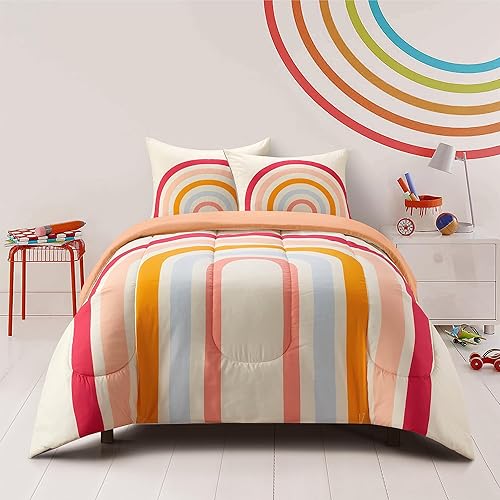 Heritage Kids Easy Wash - Juego de edredón de microfibra ultra suave y acogedor con edredón y funda, diseño moderno de arco iris, tamaño individual