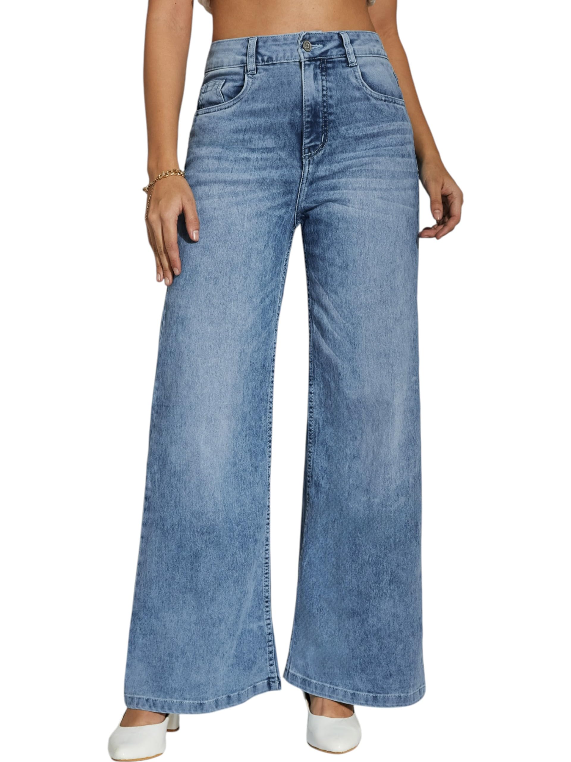 miss chase Women's Wide-Leg High-Rise Regular-Length Stretchable Shaping Denim Jeans-picture-45