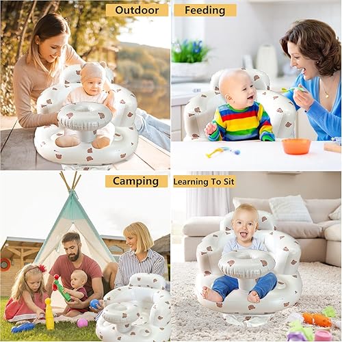 Miniatura 5 de Asiento inflable para bebé con bandeja para bebés de 3 a 36 meses, bomba de aire integrada, asiento de apoyo para bebé, silla de verano para
