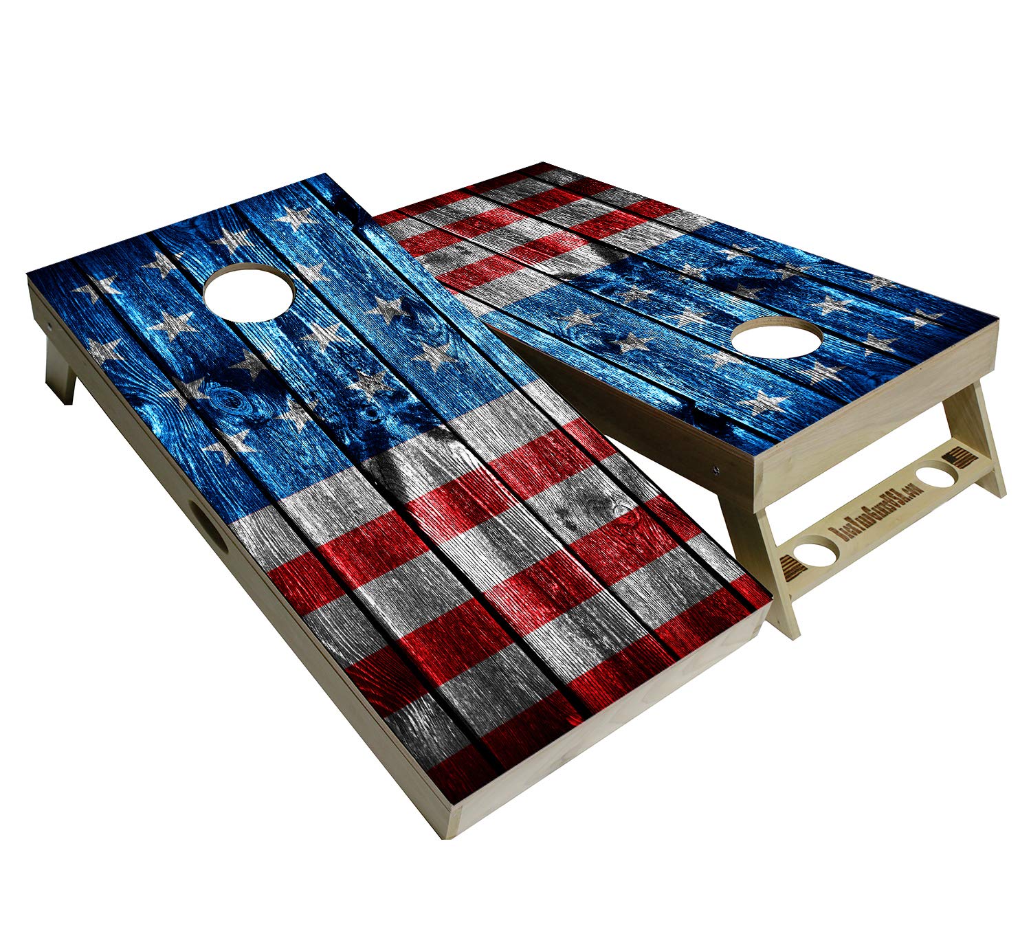 American Flag Series - Premium Cornhole Boards w Cupholders and a Handle - Includes 2 Regulation 4' x 2' Cornhole Boards w Premium Birch Plywood and 8 Cornhole Bags (Wooden Pannel Flag)