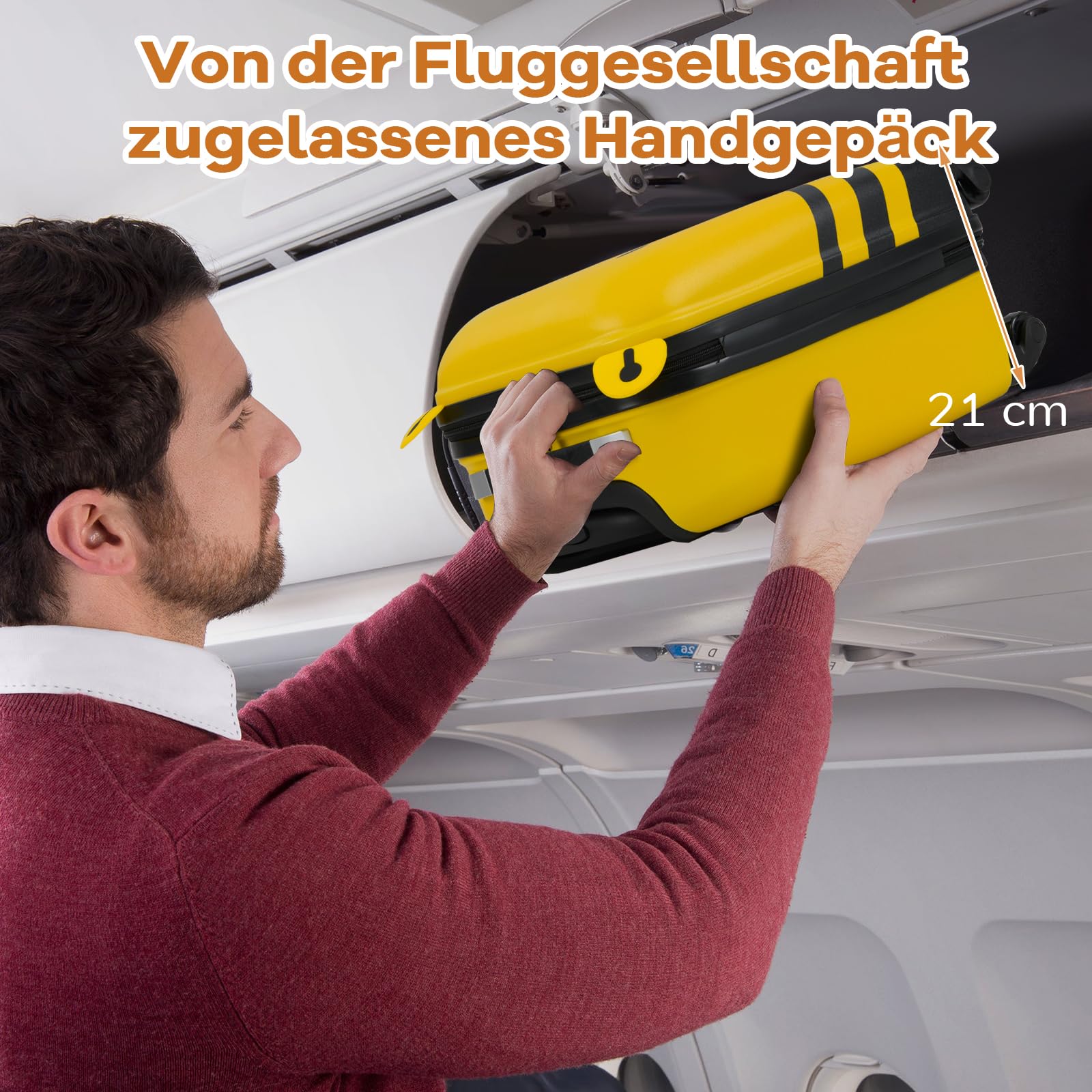 GOPLUS Kinderkoffer 2 TLG. mit Rucksack, Reisekoffer Set Kinder mit niedlichem Bienen-Rucksack & 18 Zoll Rollkoffer, 12”+16” Kindertrolley aus Kunststoff, Kindergepäck Flugzeug für Jungen & Mädchen
