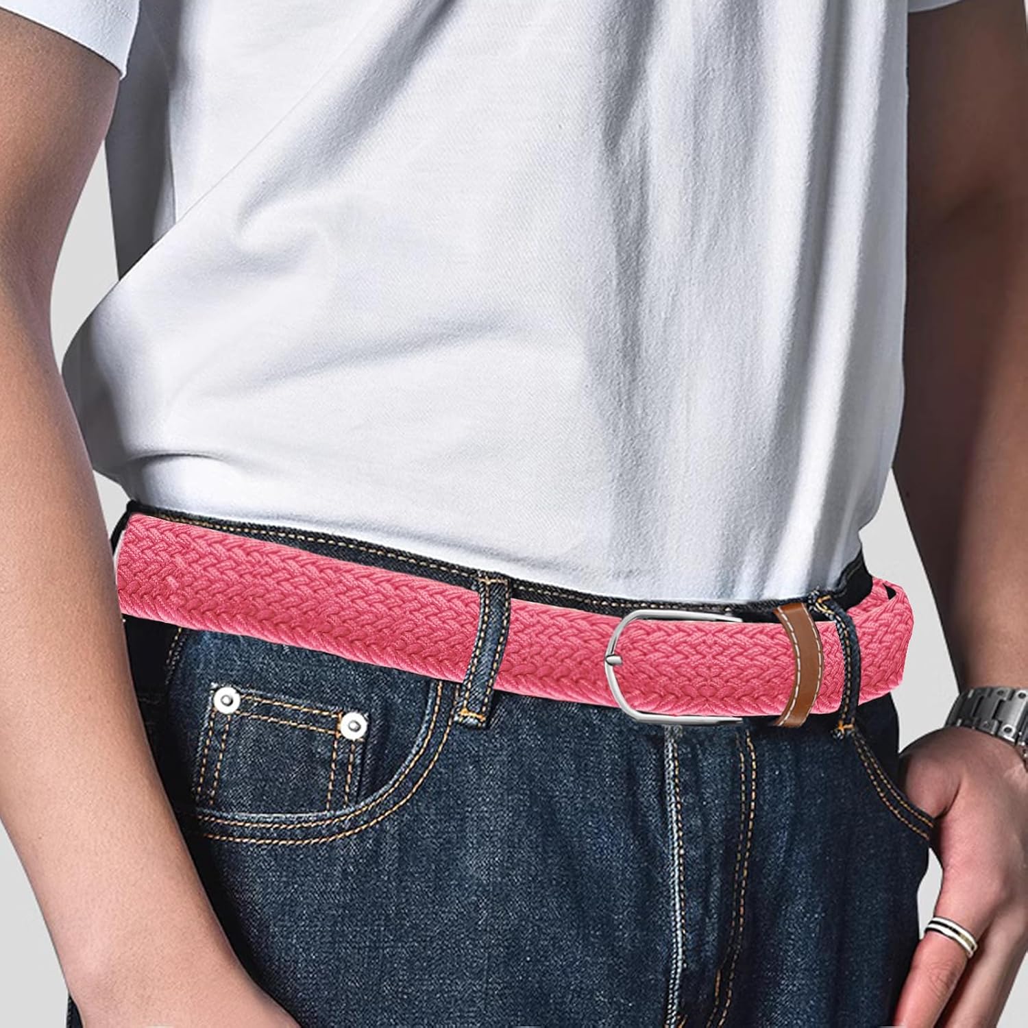 Multicolored Woven Stretch Belt for Men and Women, Braided Elastic Golf Belts Jeans Casual Pants Sport Belt - Image 2