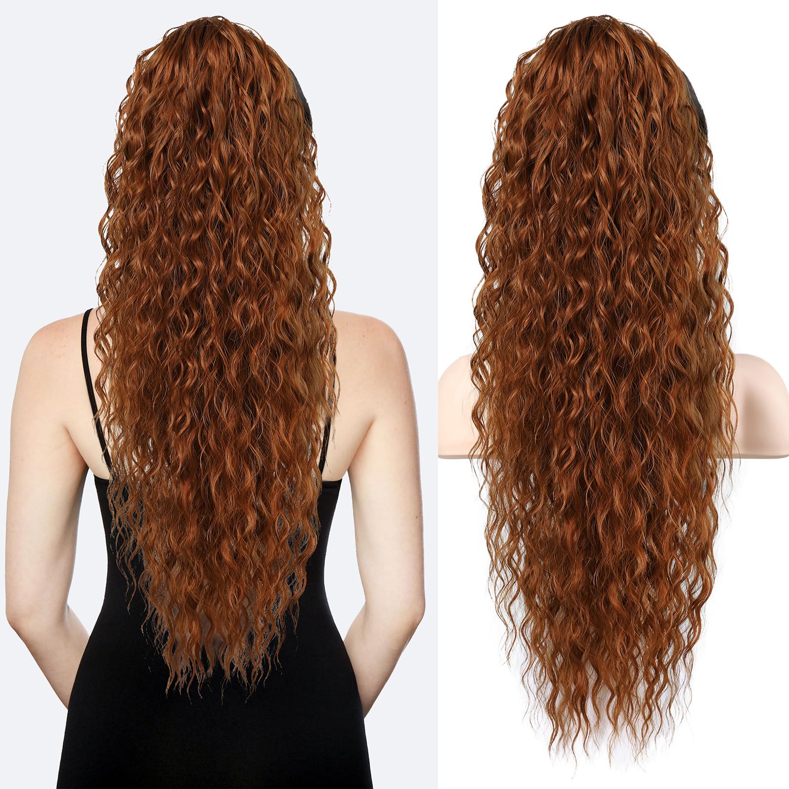 Flufymooz Ponytail Extension, 26 Inch Bohemian Style Drawstring Ponytail Hair Extensions for Women, Long Curly Wavy Pony Tail Natural Synthetic