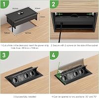 HANNELORE Beépíthető Aljzat USB-C PD 20W és Vezeték Nélküli Töltő 15W, Kihúzható Asztali Elosztó Munkalapba, 2m Kábel, Fekete 7