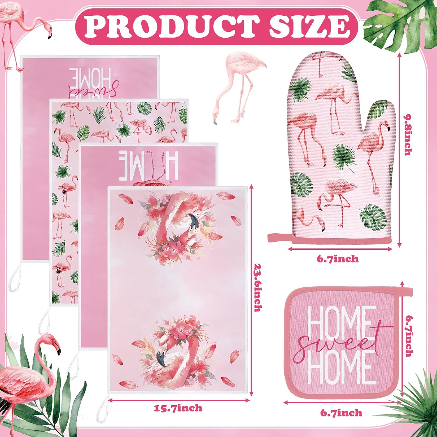 Bencailor 8 Pcs Flamingo Kitchen Towels Kitchen Decor and Accessories Set
