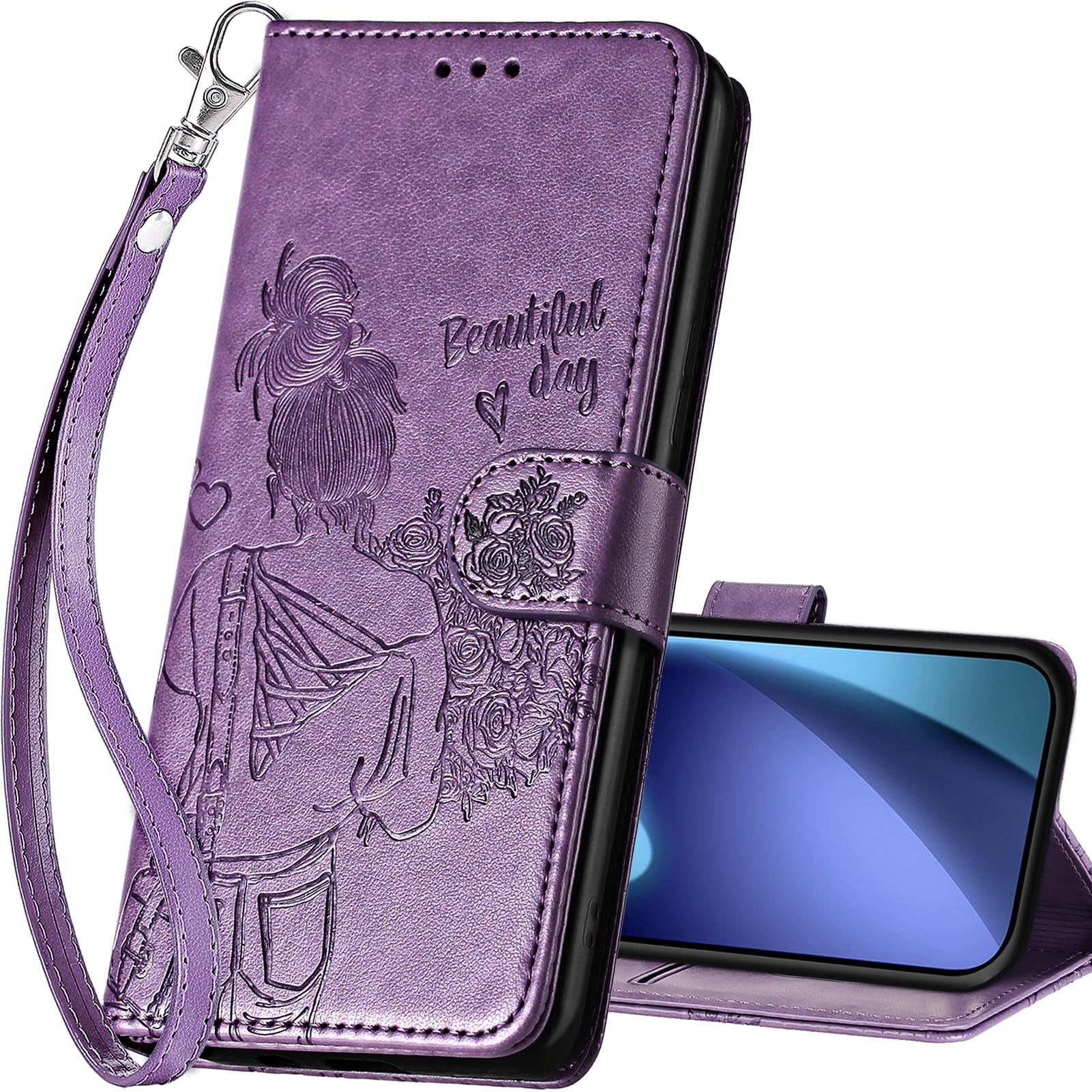 Housse antichoc iPhone 17 cuir violet contre chutes avec support - 8