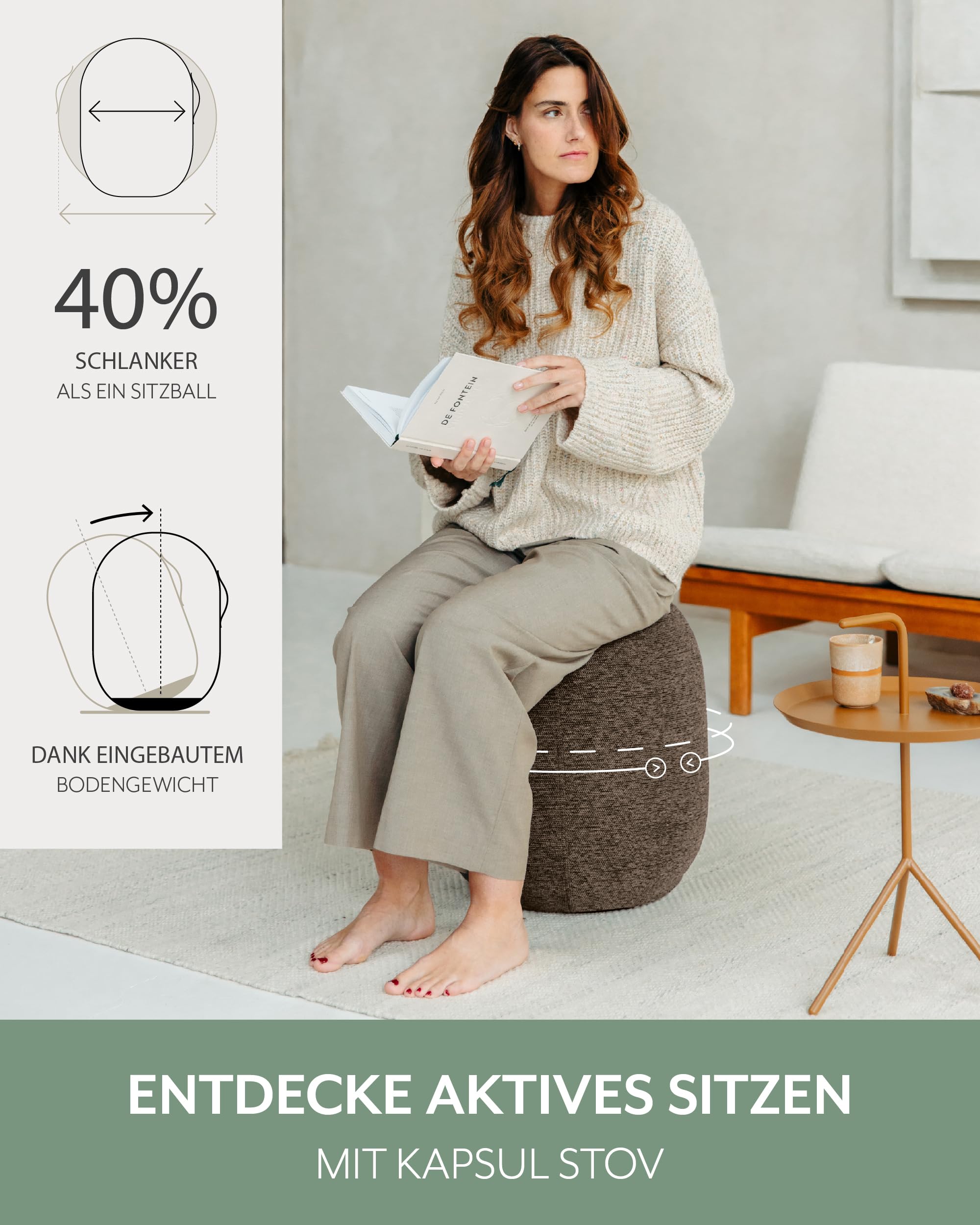 Tabouret De Bureau Ergonomique VLUV KAPSUL STOV - Siège Dynamique En Tissu Lavable - Avec Poignée Et Anti-Roulis - 9