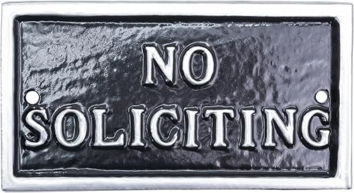 Miniatura 5 de Placa rectangular de metal fundido con texto en inglés "No Soliciting" - Letrero de advertencia - Placa de negocios - Fácil de instalar - Fabricado