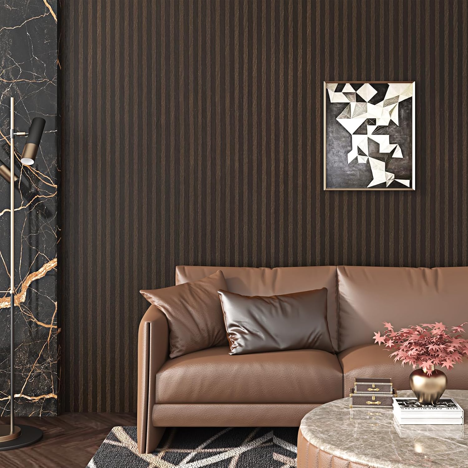 17.7"x315" Brown Stripe Wood Slat Wallpaper Peel and Stick Removable Vintage Wood Panel Wallpaper for Bedroom Living Room Vinyl Roll Waterproof Contact Paper for Kitchen Countertops Tables