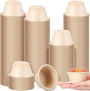 200 Natural Bagasse Fiber Cups Disposable Food Cup Sugarcane Fiber Small Sample Portion Cup Biodegradable Compostable Tasting Cups Souffle Condiment Sauce Ice Cream Cups Dishes for Party (2 oz)