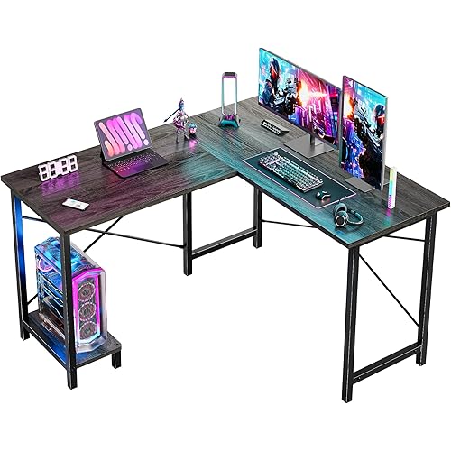 DUMOS L Shaped Desk, Gaming Computer Desks Corner Office Table with CPU Shelf for Home Study Writing Work Station 50 Inch, Grey