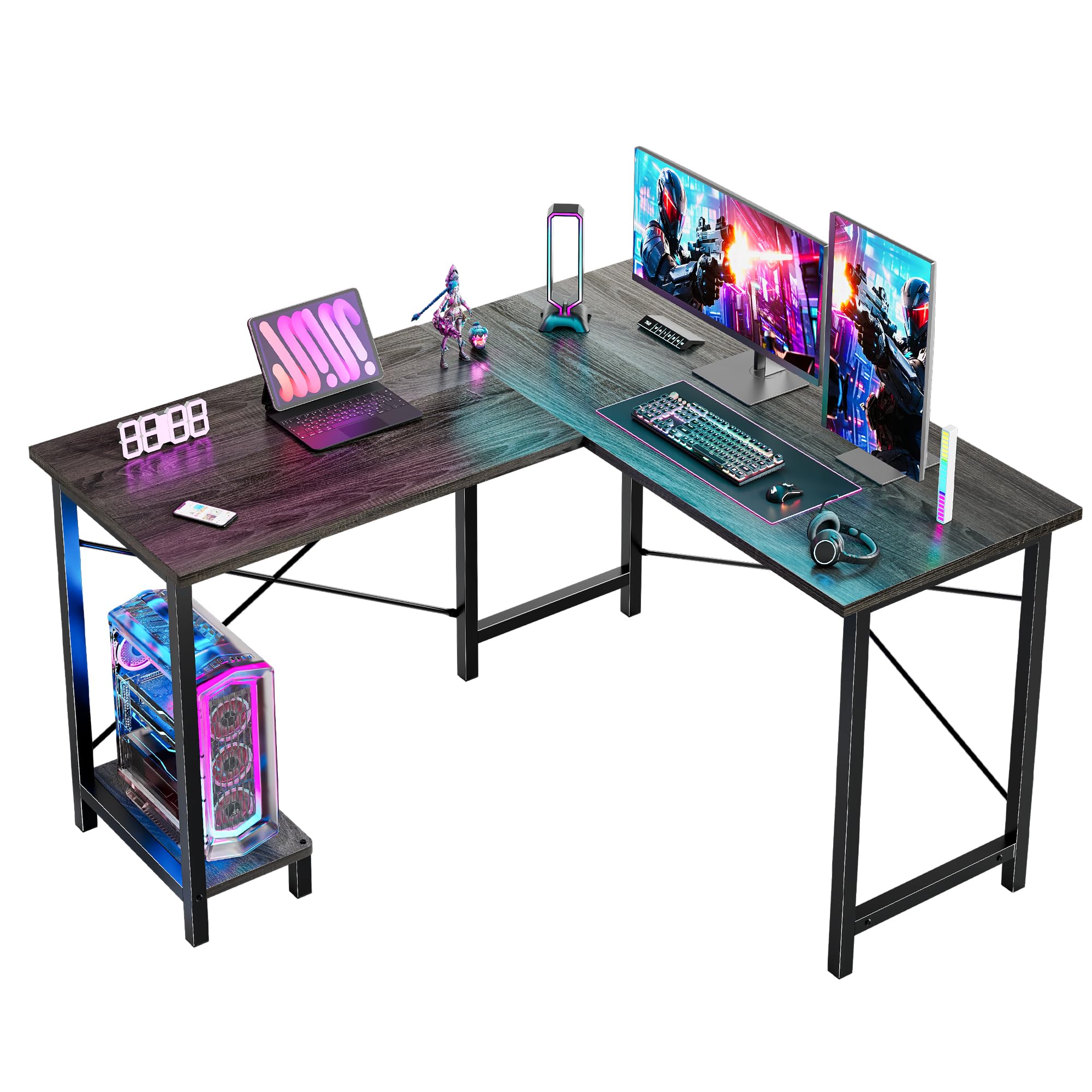 DUMOS L Shaped Desk, Gaming Computer Desks Corner Office Table with CPU Shelf for Home Study Writing Work Station 50 Inch, Grey