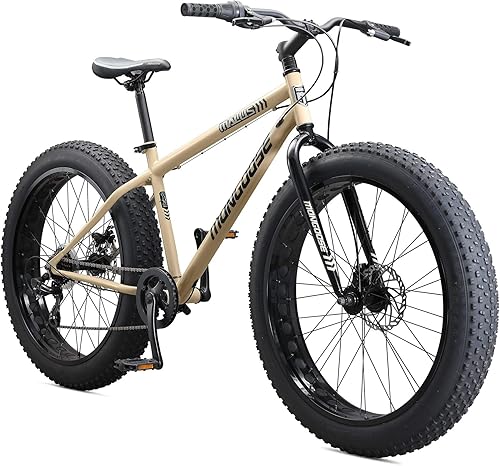 Miniatura 1 de Mongoose Malus Mens and Women Fat Tire Mountain Bike, 26-Inch Bicycle Wheels, 4-Inch Wide Knobby Tires, Steel Frame, 7 Speed Drivetrain, Shimano