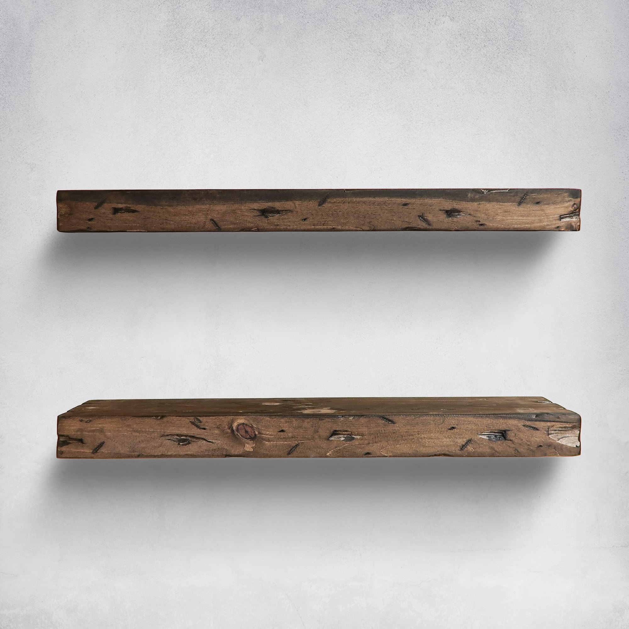Urbandi Rustic Distressed Floating Shelves, Set of 2, Handmade Out of Pine Wood, 3 Inch Thick, Made in USA (Jacobean, 60Lx3Hx8D)