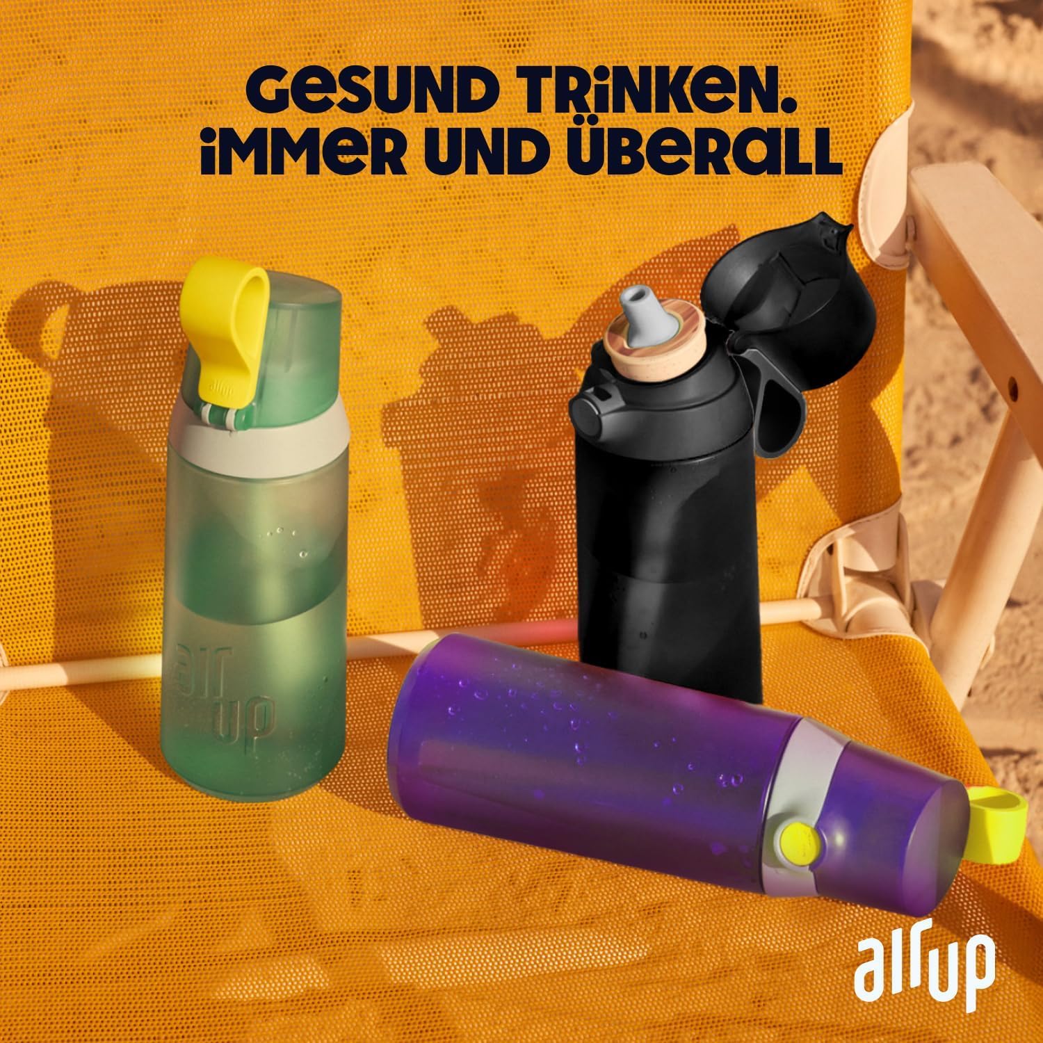 air up Click Trinkflasche Midnight Black 600 ml - Starter-Pack mit 5 Kapseln, Strohhalmbürste und Twogo-Etui in Schwarz | Zuckerfrei, BPA-frei