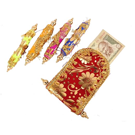 Itiha roll up shagun envelopes Gift Envelope Card Money Holder Fancy Packet for Wedding Christmas and Other Festive Occasions Set of 5 Assorted Colors - Fabric & Paper