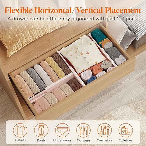 Miniatura 4 de Lifewit Paquete de 5 separadores de cajones de 4 pulgadas de alto, 11-17 pulgadas ajustables para cajones, separadores de aparadores expandibles en