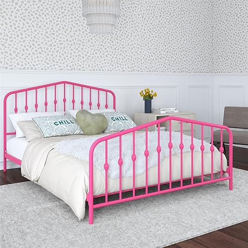 Miniatura 21 de Novogratz Bushwick - Cama de metal moderna, cabecero y pie de cama ligeramente triangulares con husillos insertados, altura de base ajustable para