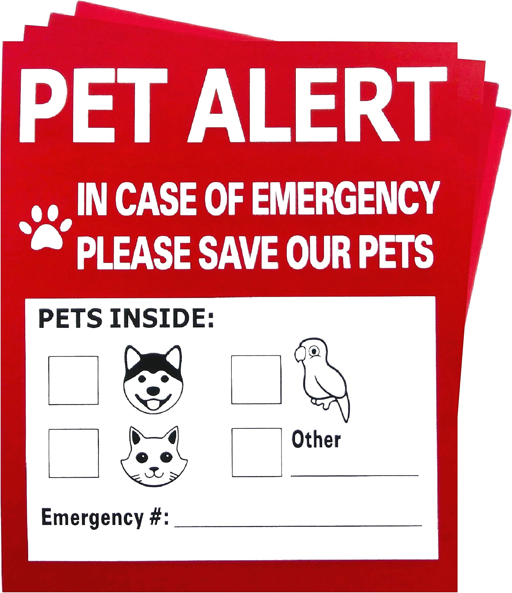 Pet Alert Safety Fire Rescue Sticker - 4 Pack,In Case of Fire Notify Rescue Personnel to Save Pets