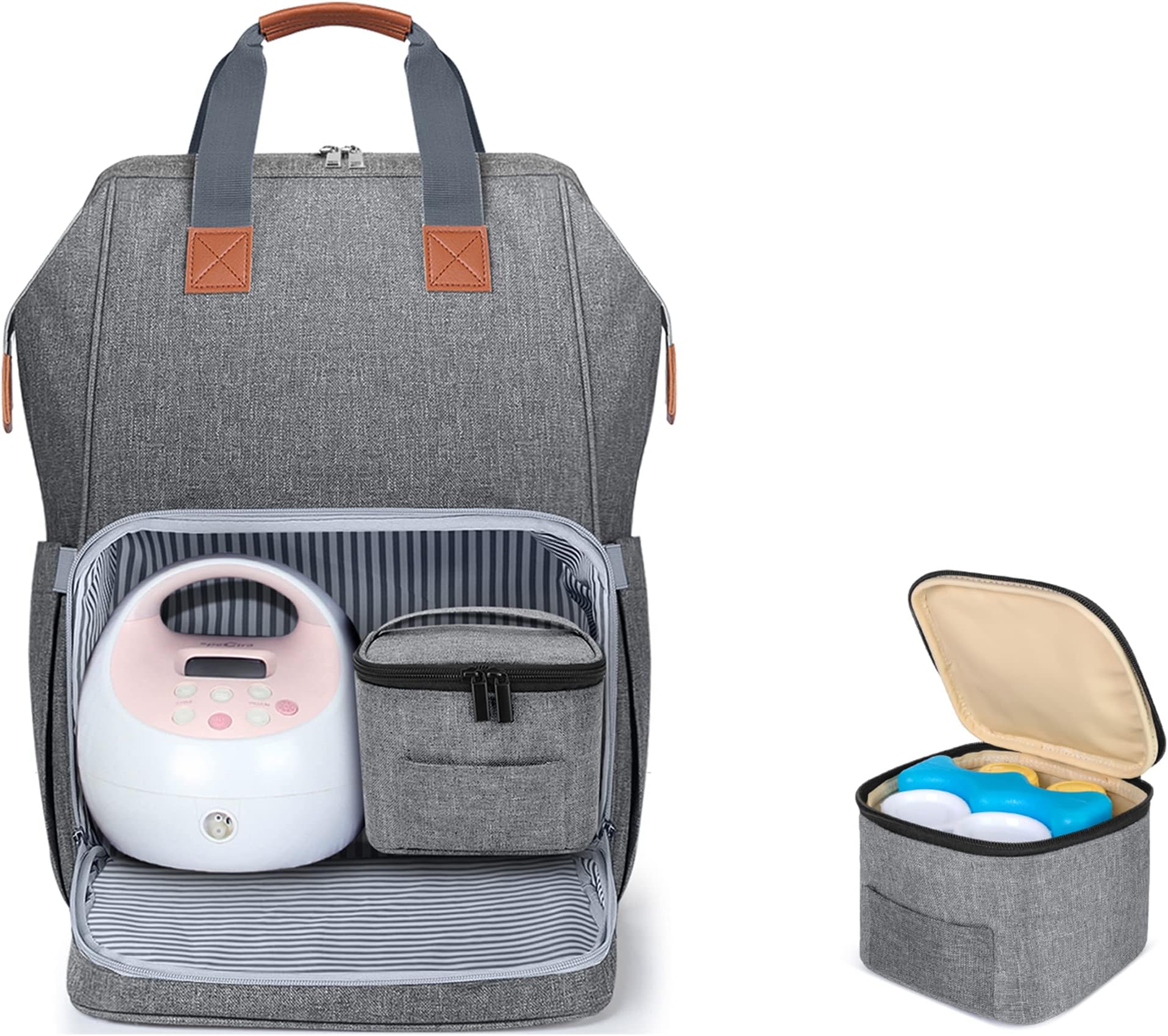 Luxja Breast Pump Backpack with Cooler Bag, Fits Four 5-Ounce Breastmilk Bottles, Gray