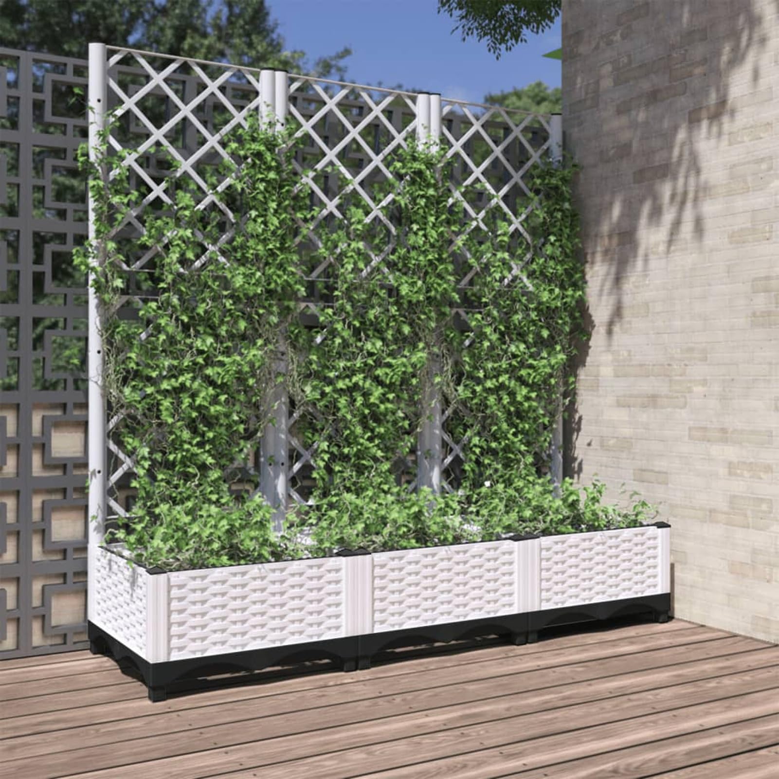 Jardinière avec Treillis Bac avec Treillis bac à Fleurs jardinière sur Pied Lit Surélevé Pot à Plantes Boîte à Fleurs Jardin PP -Blanc-120 x 40 x 121.5 cm