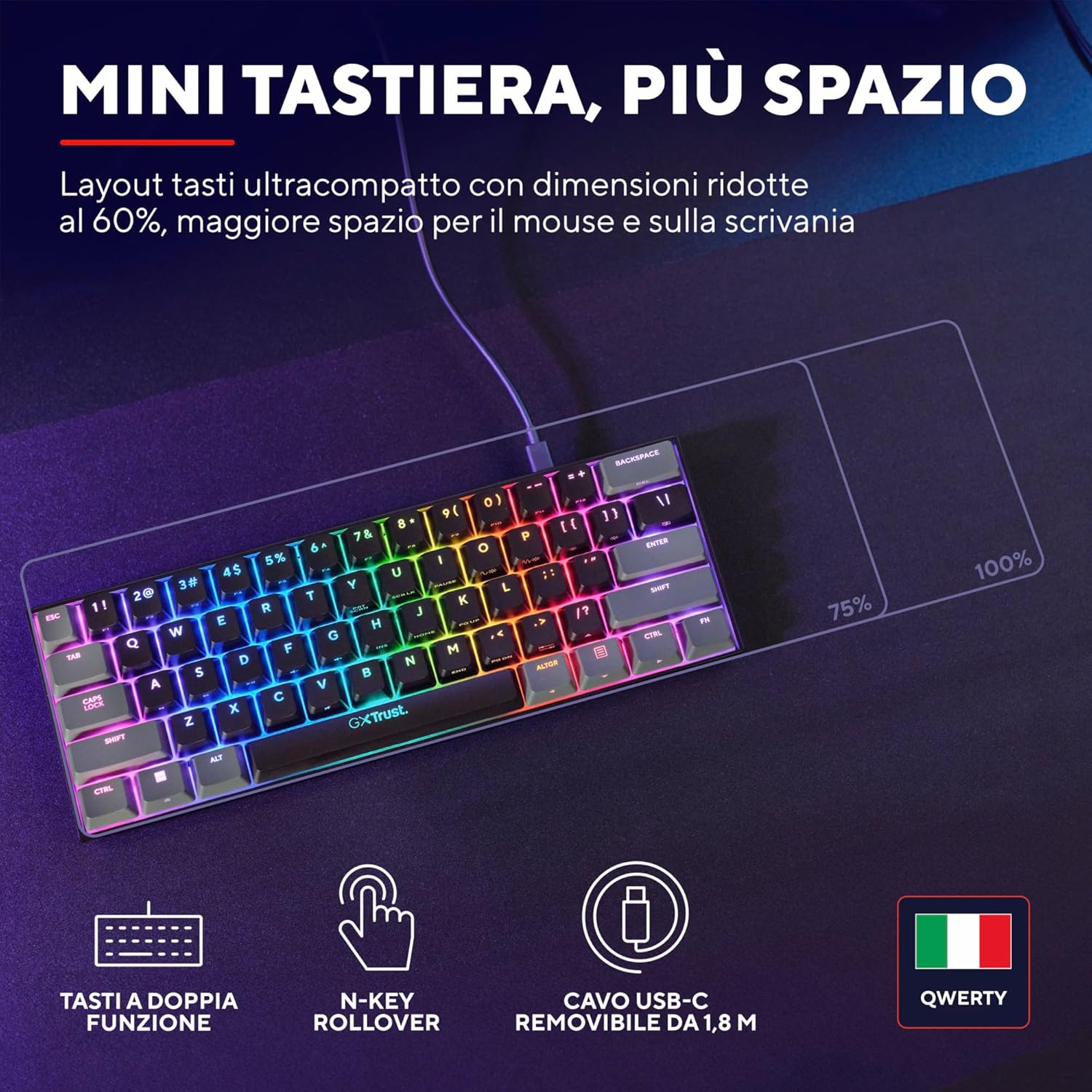 867 Acira Tastiera Meccanica 60% Layout Italiano QWERTY - Tastiera gaming - Immagine 3