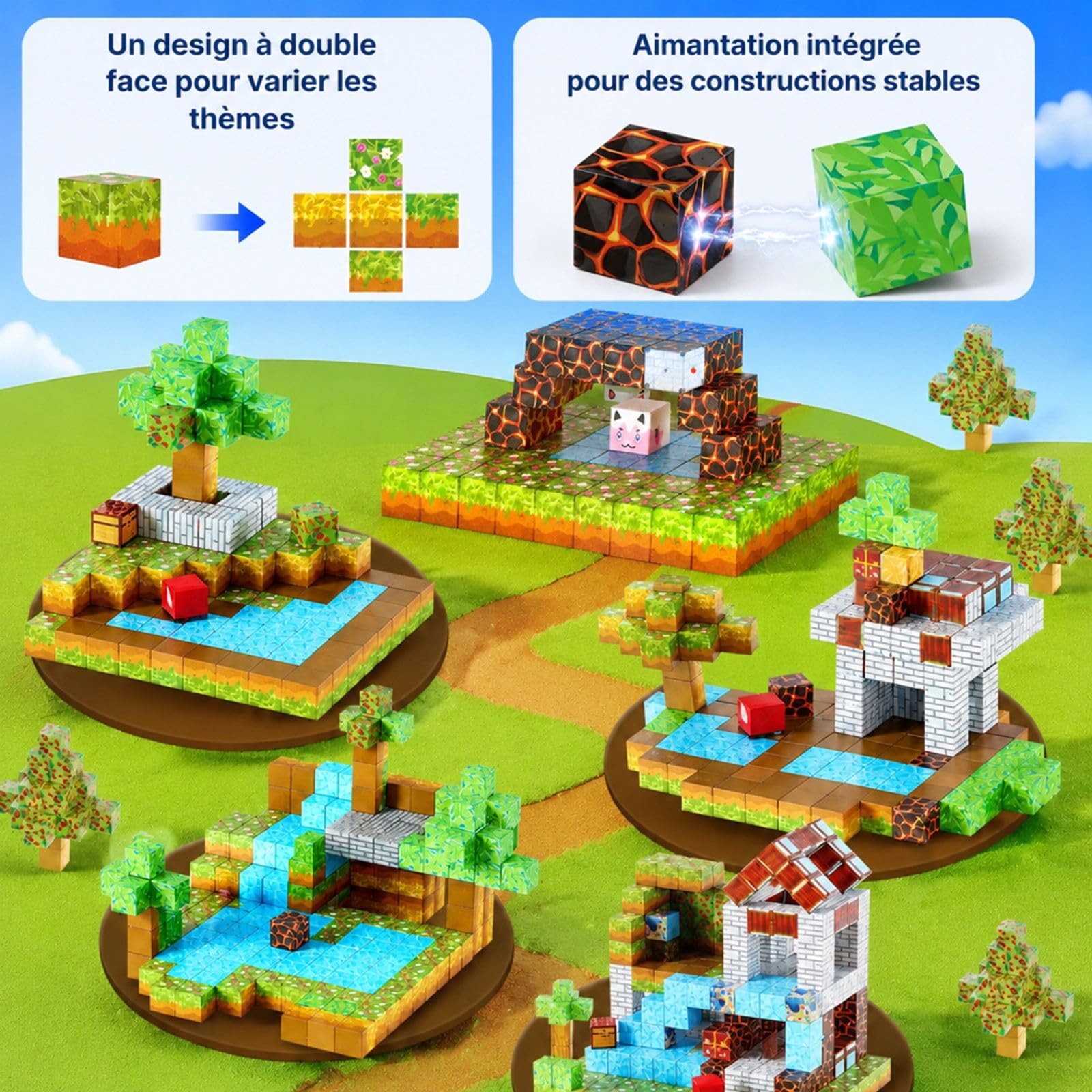 Magnetische Bausteine 150 Stück, Waldschloss Thema, mehrfarbige stapelbare Formen für Bauszenen