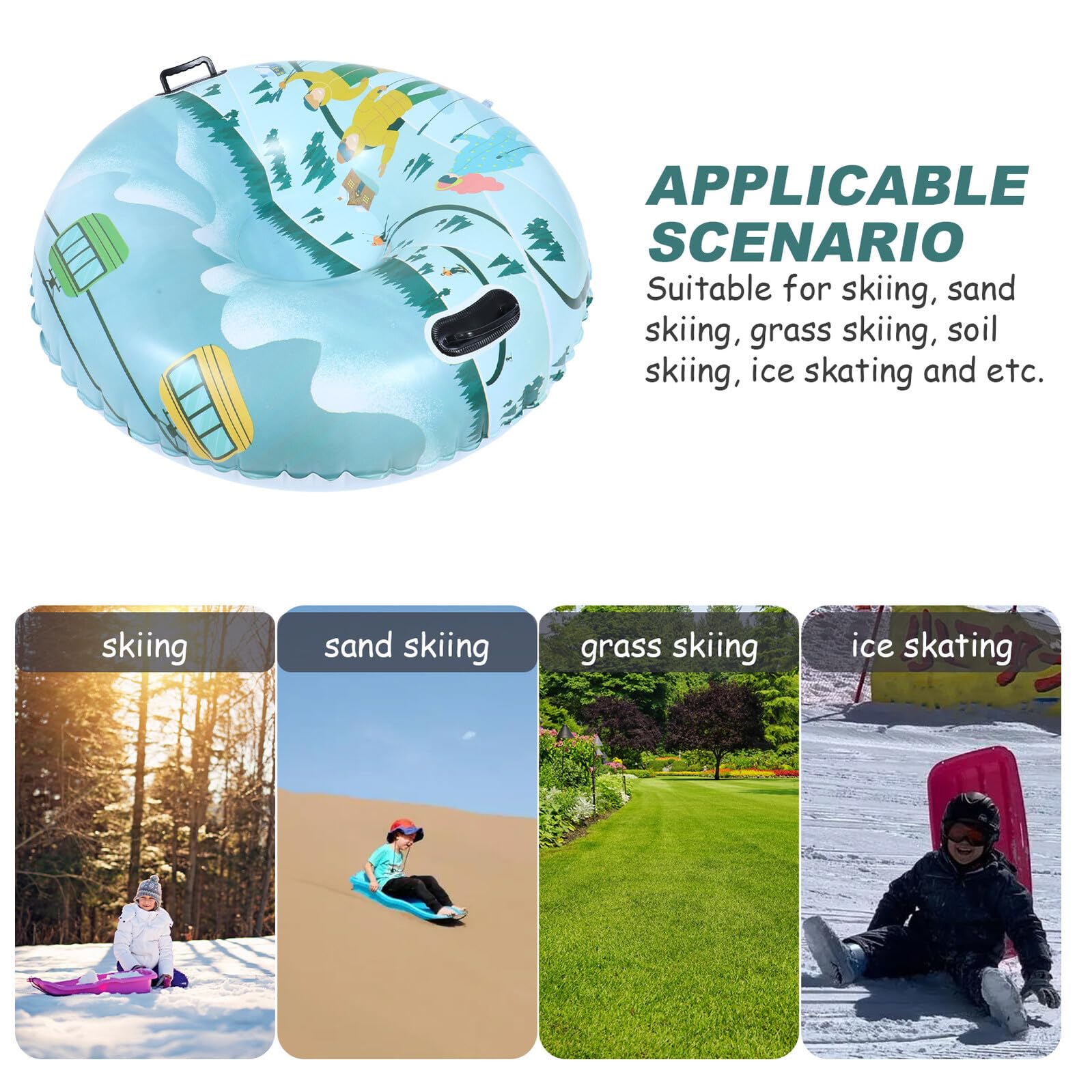 TOPBATHY Slitta da Neve Gonfiabile in PVC Ispessito 45 Fili Valvola di Sicurezza Snow Tube Resistente al Freddo e All’Usura Facile da Pulire Adatta per e Adulti per Attività All’Aperto