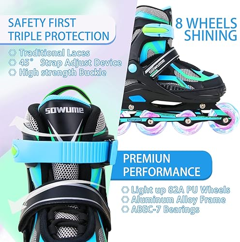 Miniatura 3 de Sowume Patines en línea ajustables para niñas y niños, patines con todas las ruedas iluminadas, patines para mujer para niños y adultos, hombres y