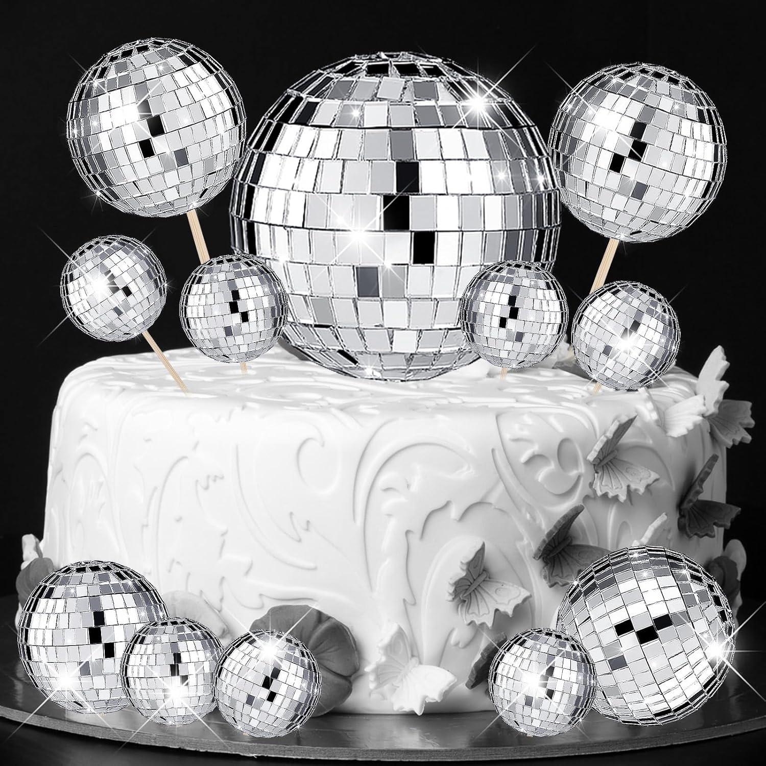 12 Piece Disco Ball Cake Toppers Disco Ball Cupcake Toppers