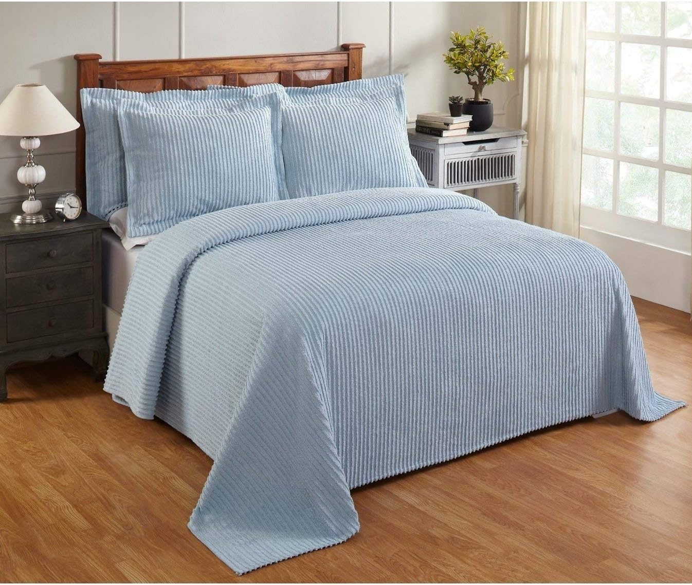 MISC Oversized Blue Chenille Bedspread Full 96x110 Vintage