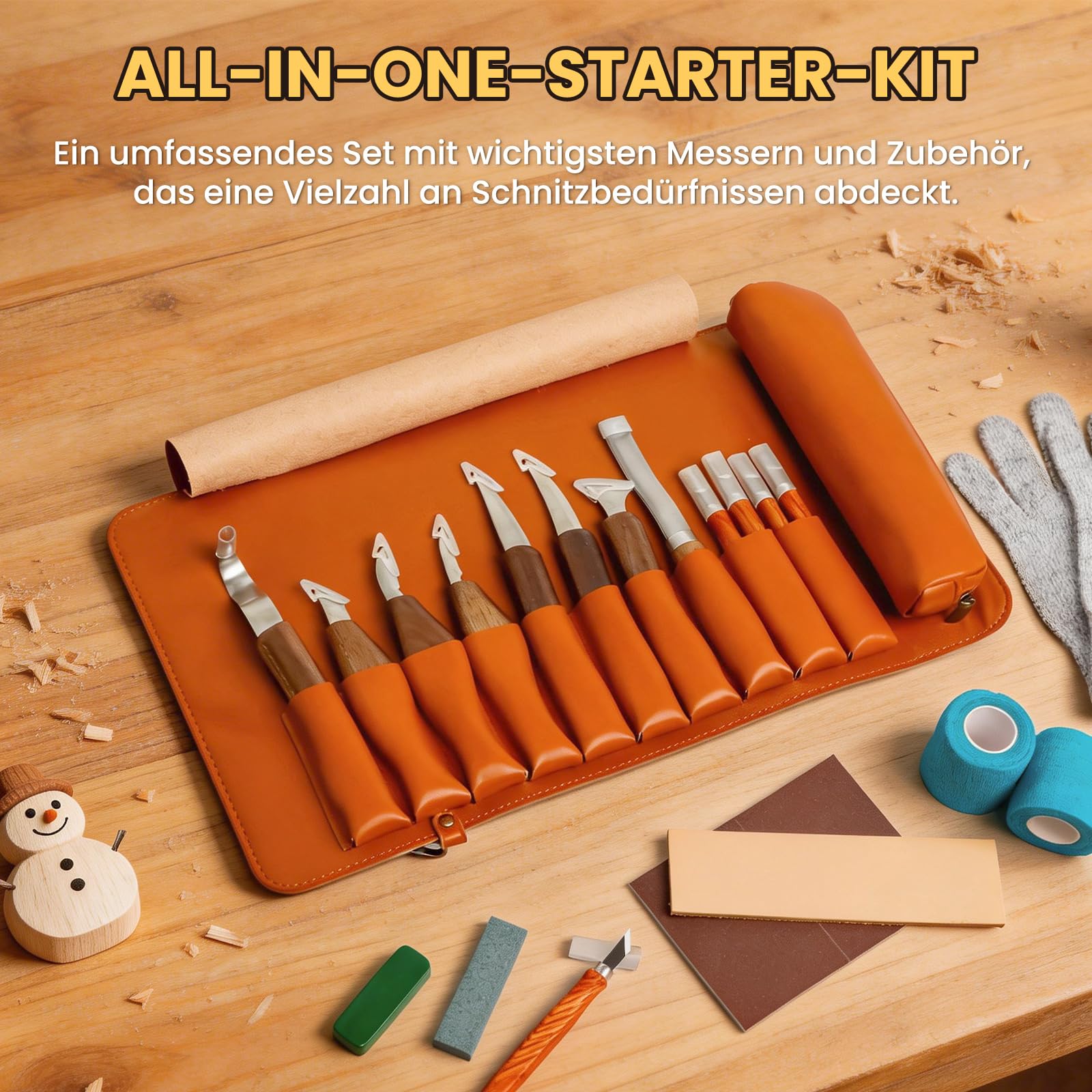 Set Deluxe da 22 Pezzi di Coltelli per Intaglio del Legno con Manici in Noce, Kit di Attrezzi per Scultura su Legno per Principianti e Professionisti