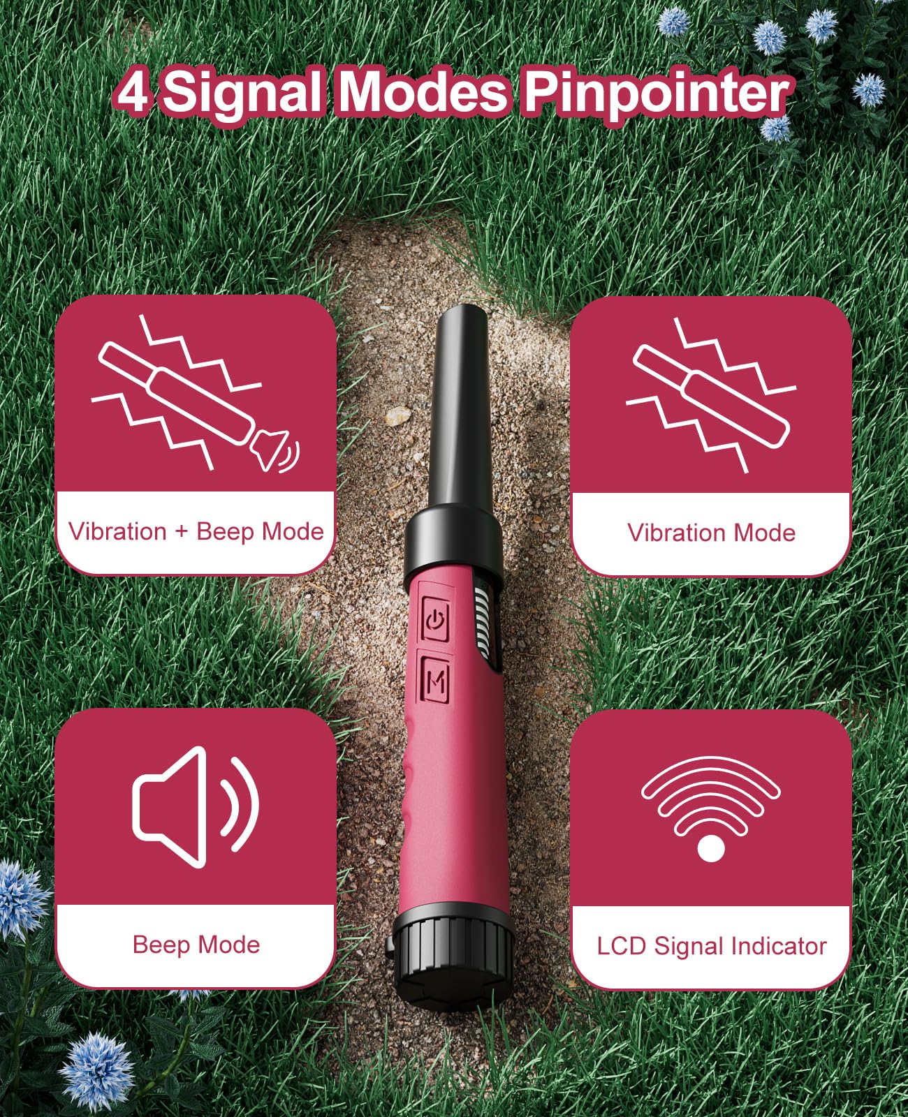 Metal Detector Pinpointer per adulti, IP68, completamente impermeabile, con display LCD del segnale, bacchetta puntatore subacquea per caccia al tesoro, rilevamento a 360°, luce LED rossa