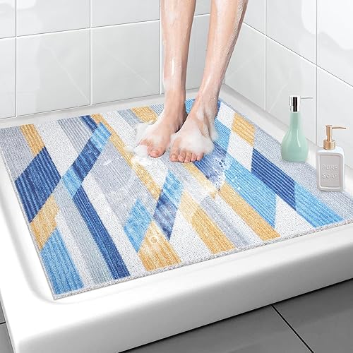 Miniatura 12 de Alfombra de Ducha y Bañera Antideslizante de Luffa: Alfombra de Bañera Cuadrada de 24x24 Pulgadas para Ducha Interior - Suave Antideslizante con Gris