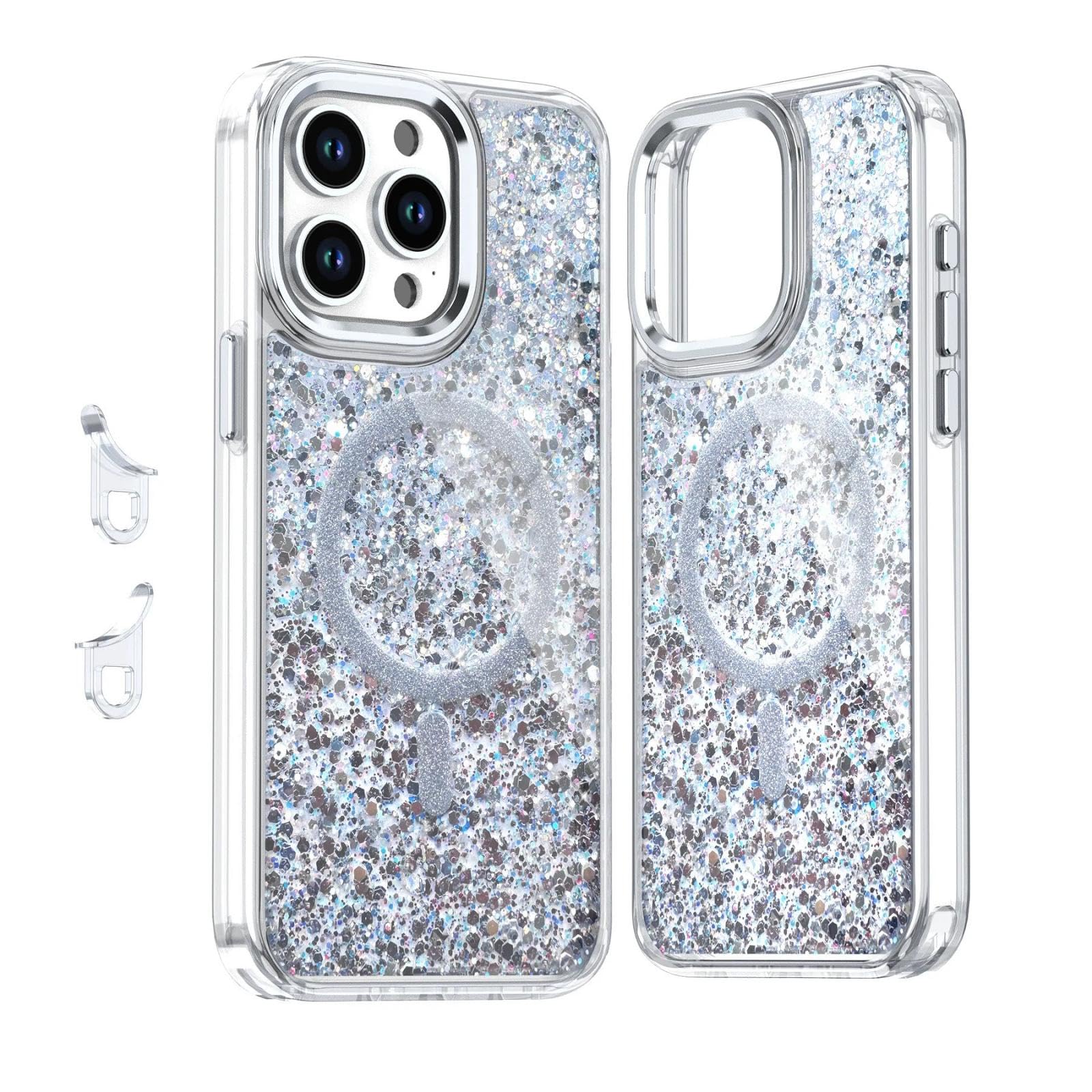 Coque de chargement magnétique pour iPhone 16 gris pailleté - 8