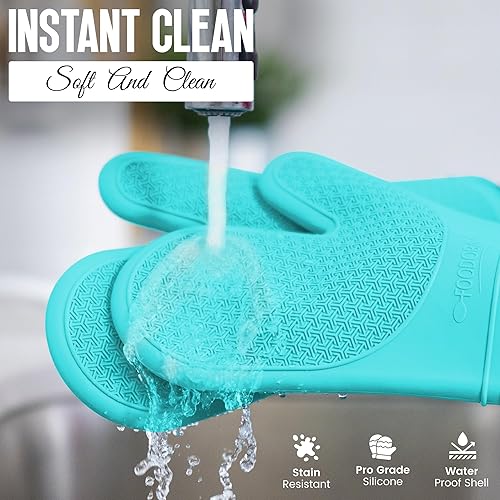 Miniatura 3 de Guantes de horno de silicona resistentes al calor, 500F - 14.5 pulgadas, extra largos, diseño de agarre, guantes de horno de silicona con forro