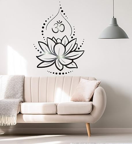 Miniatura 2 de Calcomanía grande de vinilo para pared, diseño de flor de loto, yoga, hinduismo, hindú, om, calcomanías de símbolo grande para decoración (ig4625)