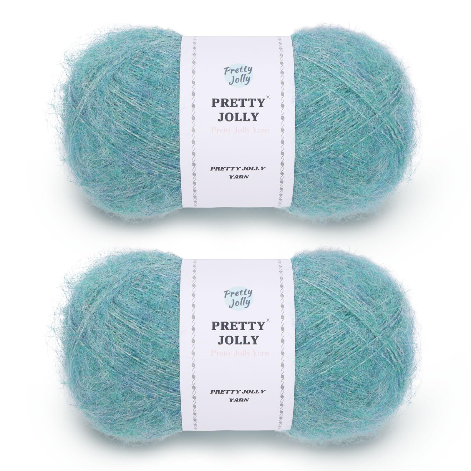 Pretty Jolly 2 Skeins Long Pile Mohair Yarn, Fluffy & Fuzzy, Luxurious & Thin, Slik Wool Blend Yarn for Crochet & Knitting, Total 80g/720m (Waterfall Blue)