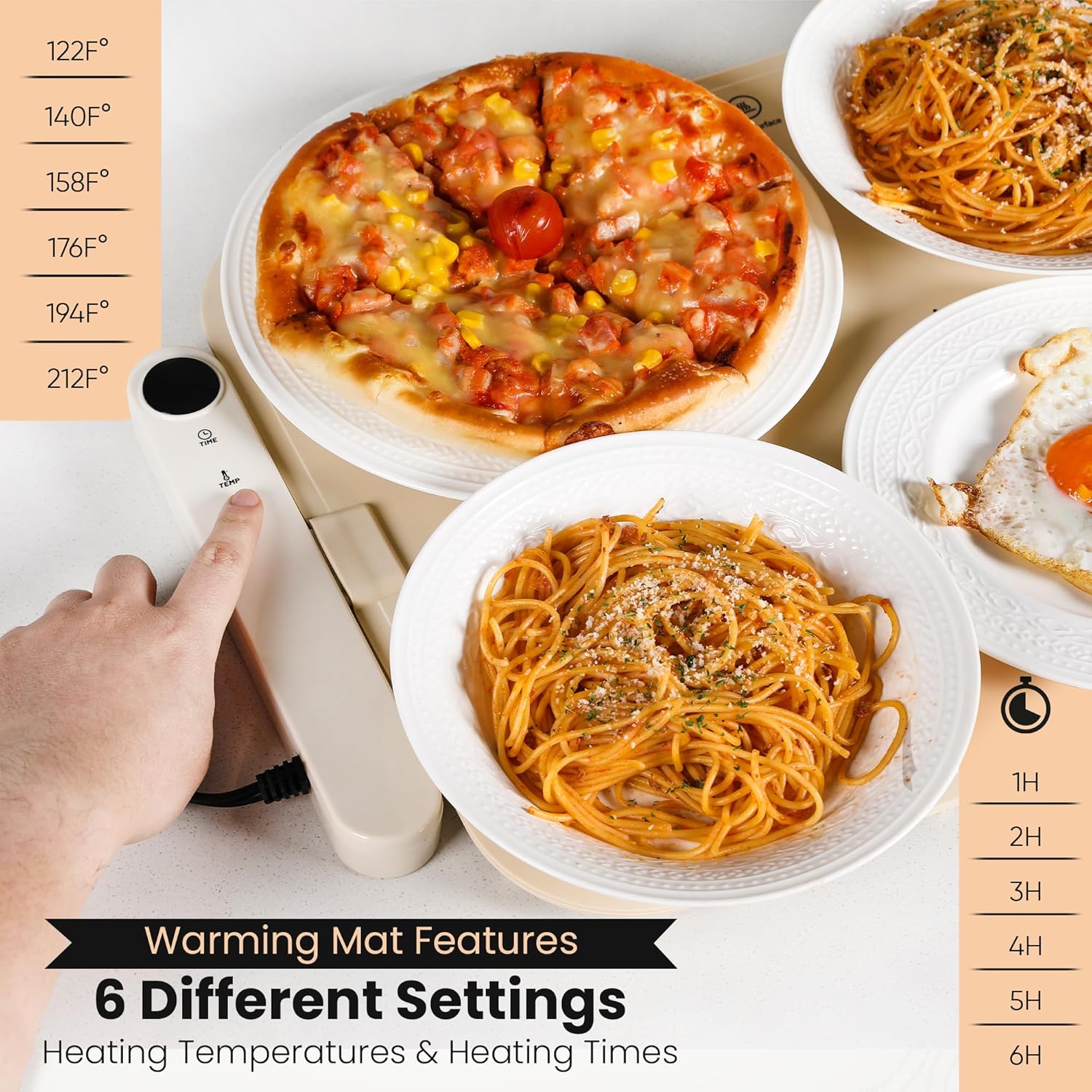 Portable Electric Warming Mat for Food with Adjustable Temperature Setting and Timer – Roll Up Buffet Detachable Hot Plates Silicone Heating Pad for Party, Gatherings, Travel or Everyday Use