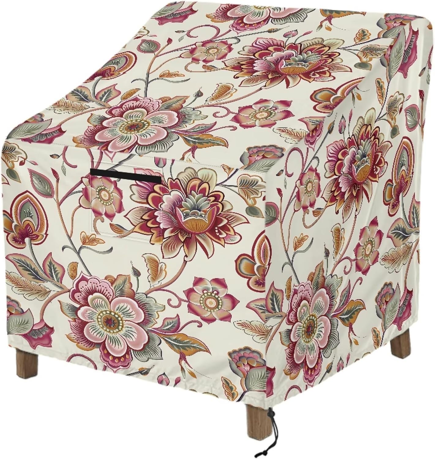 Vintage Flower Print Outdoor Chair Cover Patio Armchair Covers Waterproof Heavy Duty Outdoor Lawn Lounge Furniture Cover,38"x38"x36"