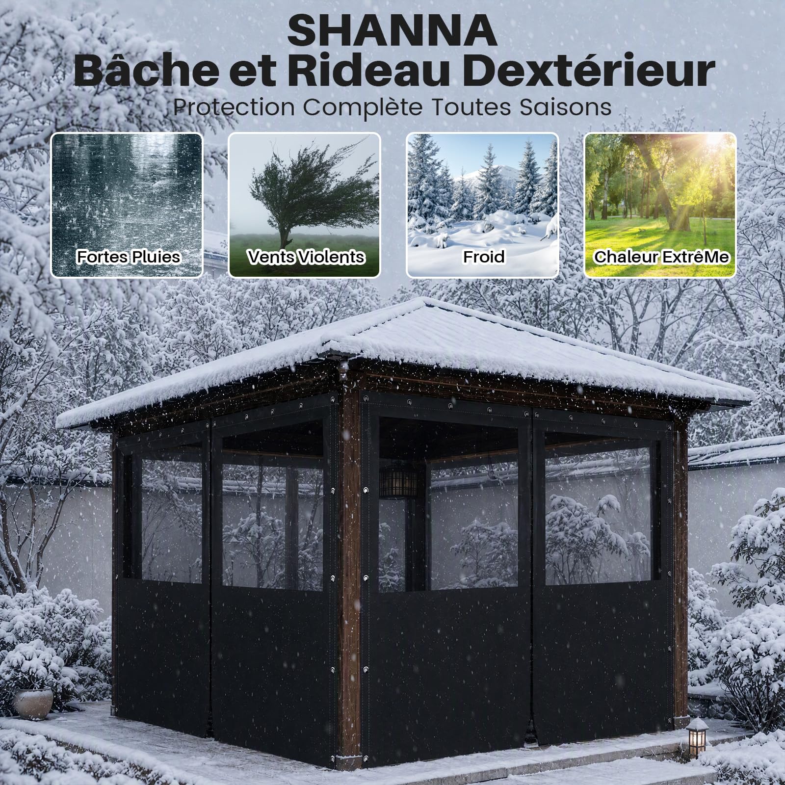 SHANNA Bâche Pergola Transparente avec Fermeture Éclair - Bâche de Protection Extérieure Imperméable Renforcée avec Œillets, Rideaux d'Extérieur pour Terrasse Serre Poulailler Tonnelle (2.5 x 3.6m)