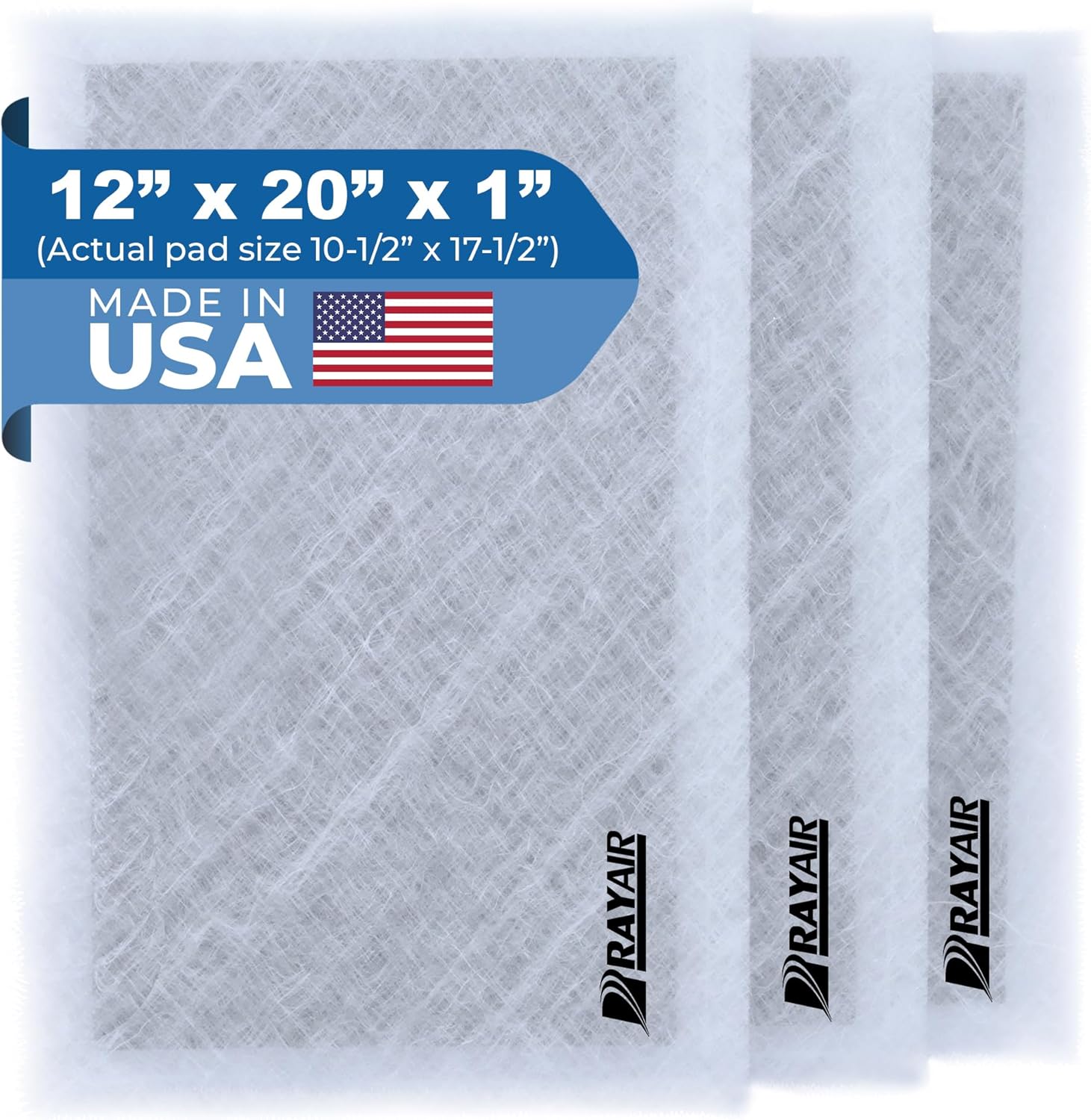 RAYAIR SUPPLY 12x20 Replacement Filter Pads Designed to Fit MicroPower Guard Air Cleaner 12x20 Refills (3 Pack) WHITE