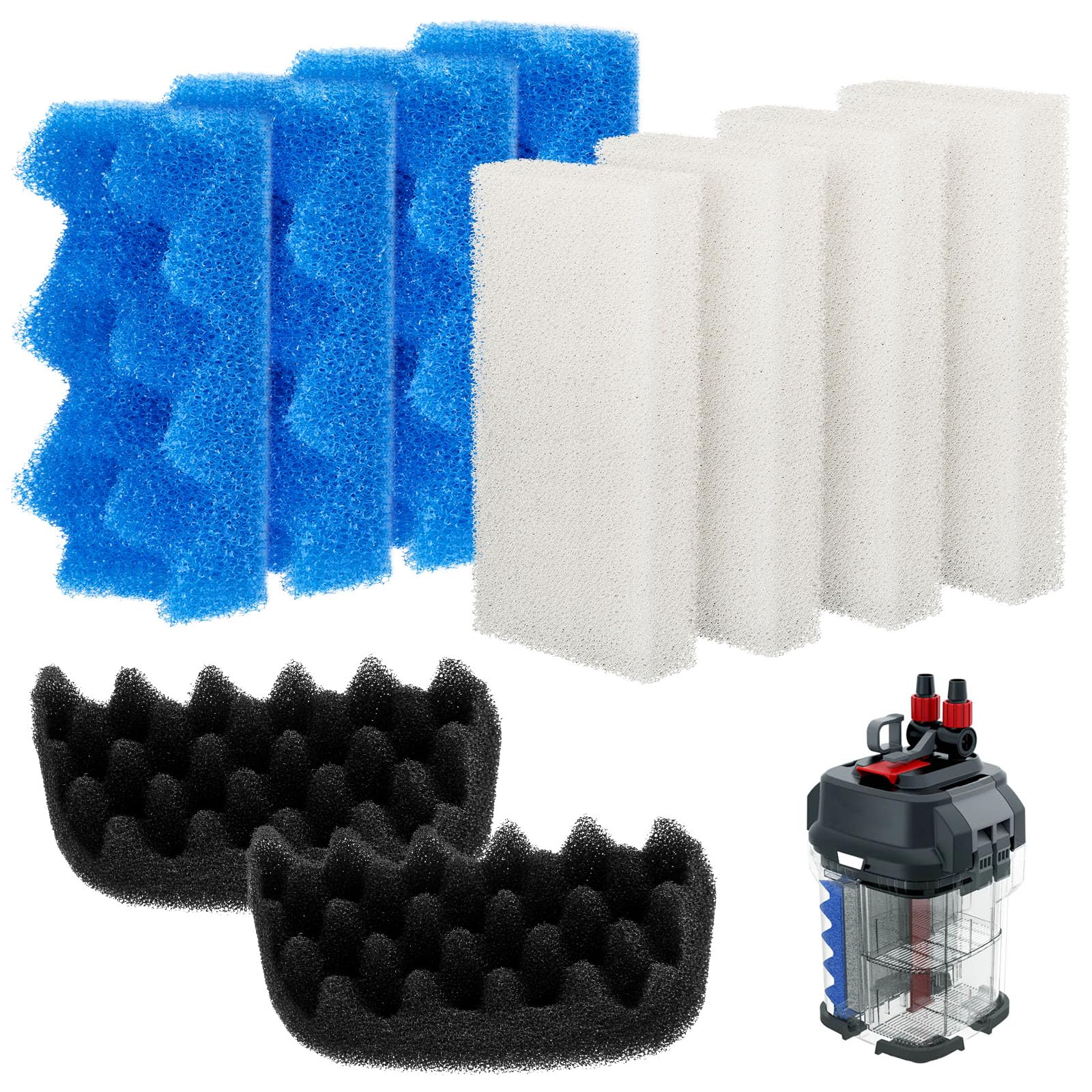106/107 Bio Foam Replacement Aquarium Filter Media kit Compatible with Fluval 106/107 Canister Filters, Bio Foam Sponge Set - 4 White, 4 Blue & 2 Black Foam for Biological and Mechanical Filtration