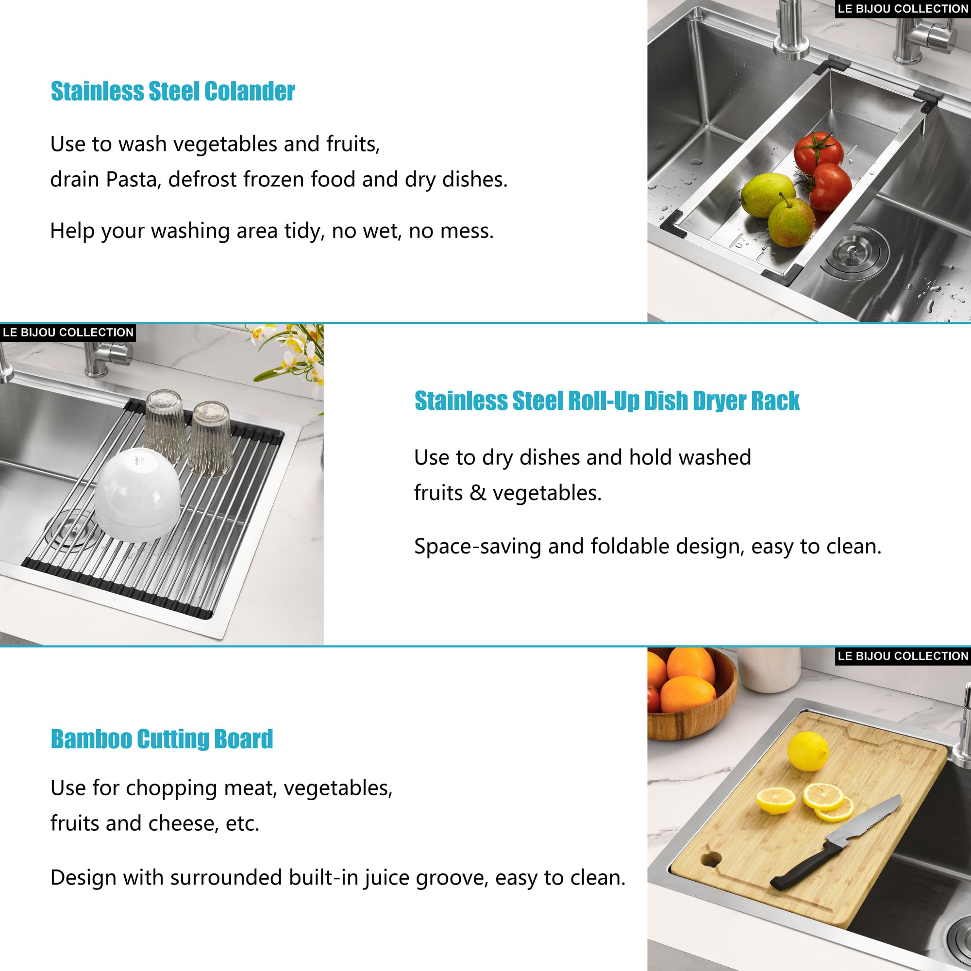 Le Bijou Collection 32 Inch Workstation Undermount 32 x19 Inch