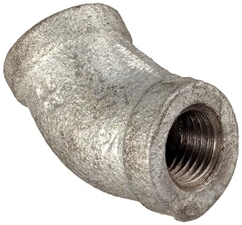 Anvil 8700126504, Malleable Iron Pipe Fitting, 45 Degree Elbow, 1/4" NPT Female, Galvanized Finish