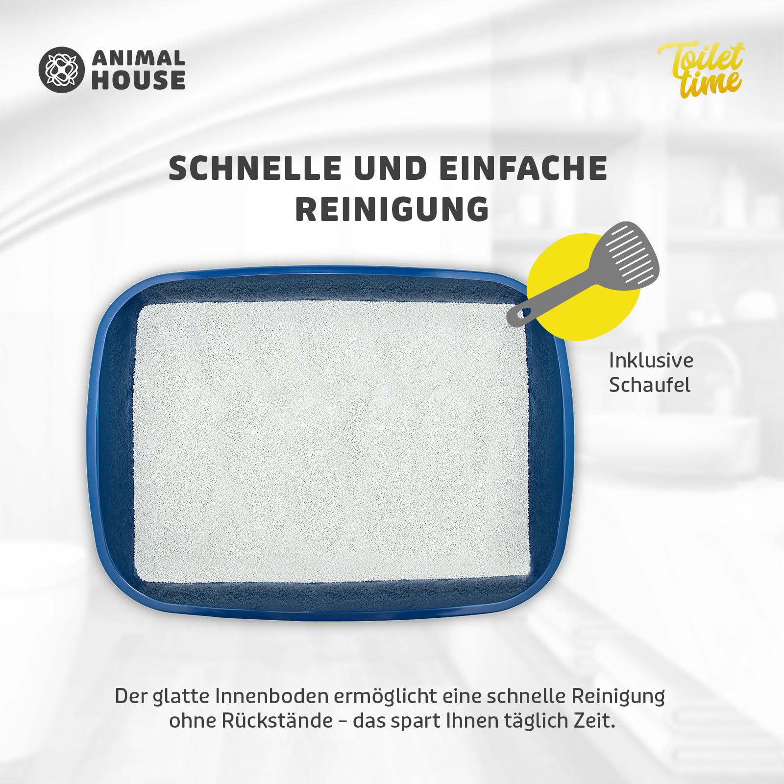 Animal House Katzenklo ohne Rand, Offene Katzentoilette mit Schaufel inklusive, Größe M 37x27x8,5 cm, Katzentoilette aus Kunststoff, Praktisch und Hygienisch